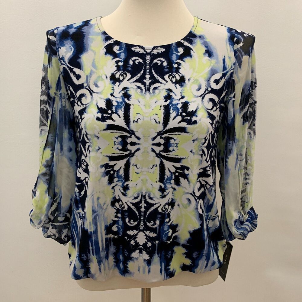 Alfani Women's Top Petite Multi-color White Blue Yellow NWT